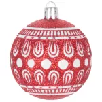 Gömbök MagicHome Karácsony, 8 db, 6 cm, piros fehér ornamentikával, csillámokkal, karácsonyfára