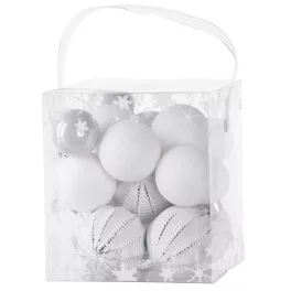   MagicHome karácsonyi gömbök, 31 db, fehér-ezüst, mix, karácsonyfára, 3-6 cm