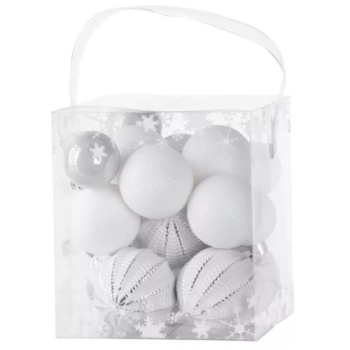 MagicHome karácsonyi gömbök, 31 db, fehér-ezüst, mix, karácsonyfára, 3-6 cm