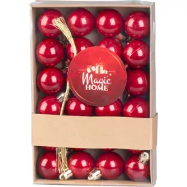   Gömbök MagicHome Karácsony, 24 db, készlet, piros, karácsonyfára, 3 cm