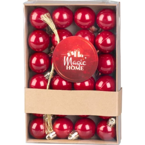 Gömbök MagicHome Karácsony, 24 db, készlet, piros, karácsonyfára, 3 cm