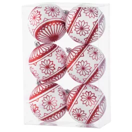  Gömbök MagicHome Karácsony, 6 db, 8 cm, piros - fehér, csillámokkal, karácsonyfára