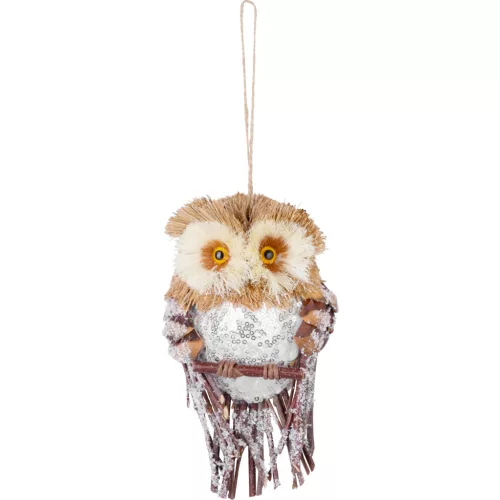 Bagoly MagicHome Karácsony, barna, havas, 19x11x5 cm