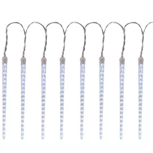 Fényfüggöny, MagicHome Vianoce Icicle, 288 LED, 350 cm, hidegfehér, 8 jégcsappal, vízesés hatás, 230 V, 50 Hz, kültéri, átlátszó kábel