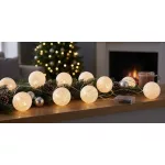 Füzér MagicHome Cotton Balls White, 10x meleg fehér LED, PE/pamut, 2xAA, folyamatos világítás, világ