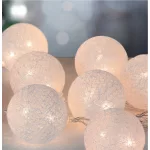Füzér MagicHome Cotton Balls White, 10x meleg fehér LED, PE/pamut, 2xAA, folyamatos világítás, világ