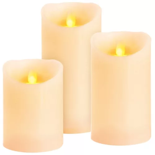 LED gyertya szett, MagicHome Vianoce, 3 db, melegfehér fény, valódi viasz, mozgó láng, időzítő (6/18 óra), távirányítós, elemes (3x AAA), IP20