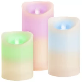   LED gyertya szett, MagicHome Vianoce, 3 db, valódi viasz, színváltós, mozgó láng, időzítő (6/18 óra), távirányítóval, elemes (3x AAA)