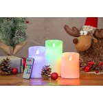LED gyertya szett, MagicHome Vianoce, 3 db, valódi viasz, színváltós, mozgó láng, időzítő (6/18 óra), távirányítóval, elemes (3x AAA)