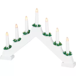   karácsonyi dekoráció, gyertyatartó, 7 db melegfehér LED, 2 db AA elemmel működő, 39 x 4, 5 x 29 cm, fehér, beltéri (8091211A)