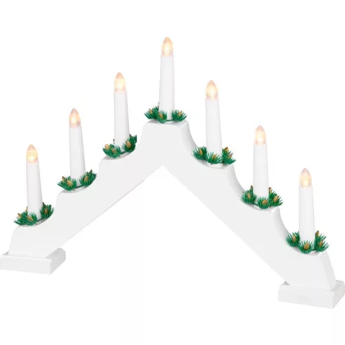 karácsonyi dekoráció, gyertyatartó, 7 db melegfehér LED, 2 db AA elemmel működő, 39 x 4, 5 x 29 cm, fehér, beltéri (8091211A)