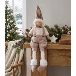 MagicHome karácsonyi dekoráció, fiú figura magas kalappal, szövet, 17 x 12 x 54 cm, barna-fehér