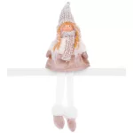 MagicHome karácsonyi dekoráció, lány figura magas kalappal, szövet, 17 x 12 x 54 cm, barna-fehér