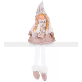   MagicHome karácsonyi dekoráció, lány figura magas kalappal, szövet, 17 x 12 x 54 cm, barna-fehér