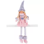 MagicHome karácsonyi dekoráció, lány figura magas kalappal, szövet, 17 x 12 x 54 cm, rózsaszín-szürke