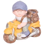 Kerti dekoráció, MagicHome, kisfiú motoron, sárga, 38 x 20 x 36 cm, kerámia, egyben virágtartó is (8091266)