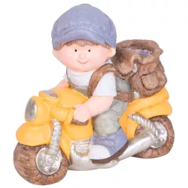   Kerti dekoráció, MagicHome, kisfiú motoron, sárga, 38 x 20 x 36 cm, kerámia, egyben virágtartó is (8091266)