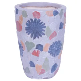  Kerámia virágcserép, MagicHome, szürke, mozaikkal díszített, átmérő: 20,5 cm, magasság: 28 cm, kézzel kirakott minták, kerek