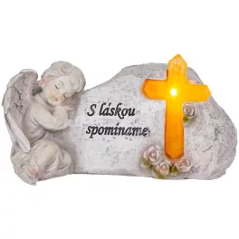   Dekoráció MagicHome, Angyal kereszttel, polirezin, sírhoz, szolár, 20,5x11x11 cm