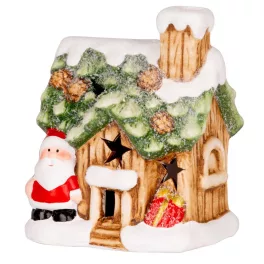   Dekoráció MagicHome Karácsony, házikó Mikulással, LED, terrakotta, 10x8,3x12,2 cm
