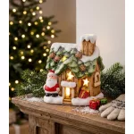 Dekoráció MagicHome Karácsony, házikó Mikulással, LED, terrakotta, 10x8,3x12,2 cm