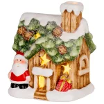 Dekoráció MagicHome Karácsony, házikó Mikulással, LED, terrakotta, 10x8,3x12,2 cm