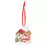 Dekoráció MagicHome Karácsony, házikó hóemberrel, LED, terrakotta, függő, 5,8x5x7 cm