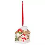 Dekoráció MagicHome Karácsony, házikó hóemberrel, LED, terrakotta, függő, 5,8x5x7 cm