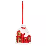 Dekoráció MagicHome Karácsony, házikó, LED, terrakotta, függő, 5,5x5x7,2 cm