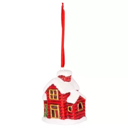   Dekoráció MagicHome Karácsony, házikó, LED, terrakotta, függő, 5,5x5x7,2 cm
