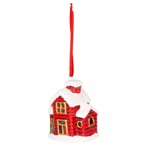 Dekoráció MagicHome Karácsony, házikó, LED, terrakotta, függő, 5,5x5x7,2 cm