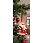 Dekoráció MagicHome Karácsony, házikó, LED, terrakotta, függő, 5,5x5x7,2 cm
