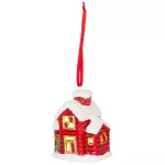 Dekoráció MagicHome Karácsony, házikó, LED, terrakotta, függő, 5,5x5x7,2 cm