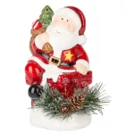 Dekoráció MagicHome Karácsony, Mikulás fenyőággal, LED, terrakotta, 10x8,2x13,7 cm