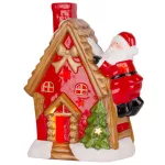MagicHome karácsonyi dekoráció, házikó Mikulással a tetőn, LED, terrakotta, 27 x 13 x 34 cm