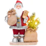 MagicHome karácsonyi dekoráció, Mikulás táskával és karácsonyfával, 6 melegfehér LED, 30 cm