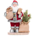 MagicHome karácsonyi dekoráció, Mikulás táskával és karácsonyfával, 6 melegfehér LED, 30 cm