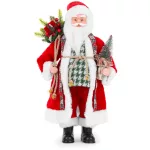 MagicHome karácsonyi dekoráció, Mikulás egy zsák ajándékkal és karácsonyfával, kerámia, 46 cm