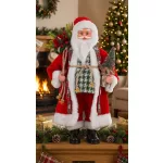 MagicHome karácsonyi dekoráció, Mikulás egy zsák ajándékkal és karácsonyfával, kerámia, 46 cm