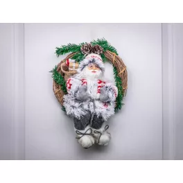   MagicHome karácsonyi dekoráció, koszorúban ülő Mikulás, 30 cm