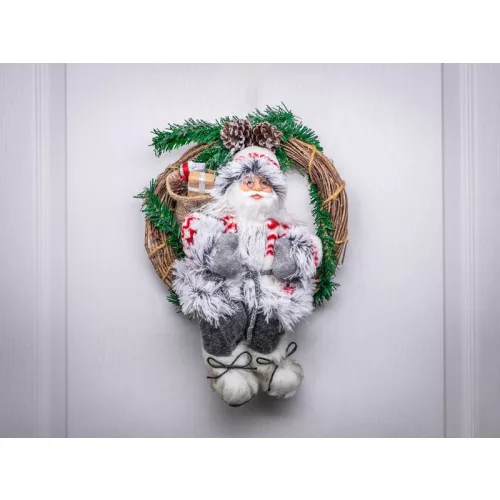 MagicHome karácsonyi dekoráció, koszorúban ülő Mikulás, 30 cm