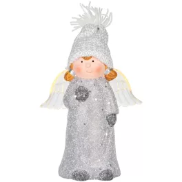   Figura MagicHome, karácsonyi, angyal átlátszó szárnyakkal, LED, terrakotta, 10,5x6,5x14 cm