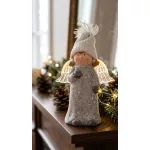 Figura MagicHome, karácsonyi, angyal átlátszó szárnyakkal, LED, terrakotta, 10,5x6,5x14 cm