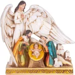 MagicHome karácsonyi dekoráció, Szent Család az angyal védőszárnyai alatt, poligyanta, 21,5 cm