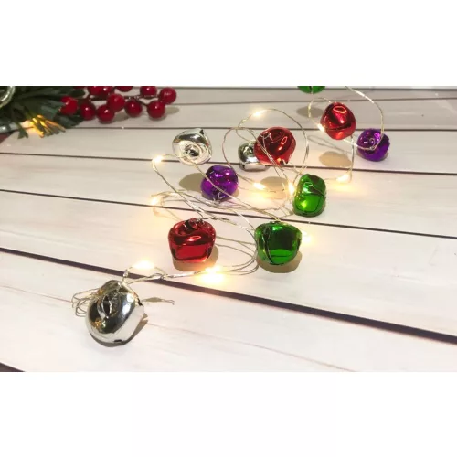 Füzér MagicHome Karácsonyi Harang, 20x fehér LED, haranggal, 2xAA, folyamatos világítás, világítás,