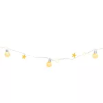 Füzér MagicHome Karácsonyi Gömb, 20x meleg fehér LED, gömbökkel és csillagokkal, arany, 2xAA, folyam