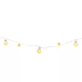   Füzér MagicHome Karácsonyi Gömb, 20x meleg fehér LED, gömbökkel és csillagokkal, arany, 2xAA, folyam