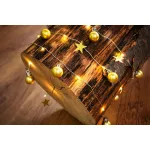 Füzér MagicHome Karácsonyi Gömb, 20x meleg fehér LED, gömbökkel és csillagokkal, arany, 2xAA, folyam