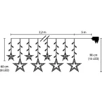 Fényfüggöny, MagicHome Vianoce H-2, 138 db LED, 220 x 90 cm, melegfehér, csillagokkal, kültéri, IP44, 8 fénymód, 230 V
