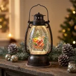 Karácsonyi lámpa, MagicHome Vianoce, Mikulással, fekete, melegfehér LED, csillámokkal, retró stílus, beltéri, elemes (3x AA), műanyag